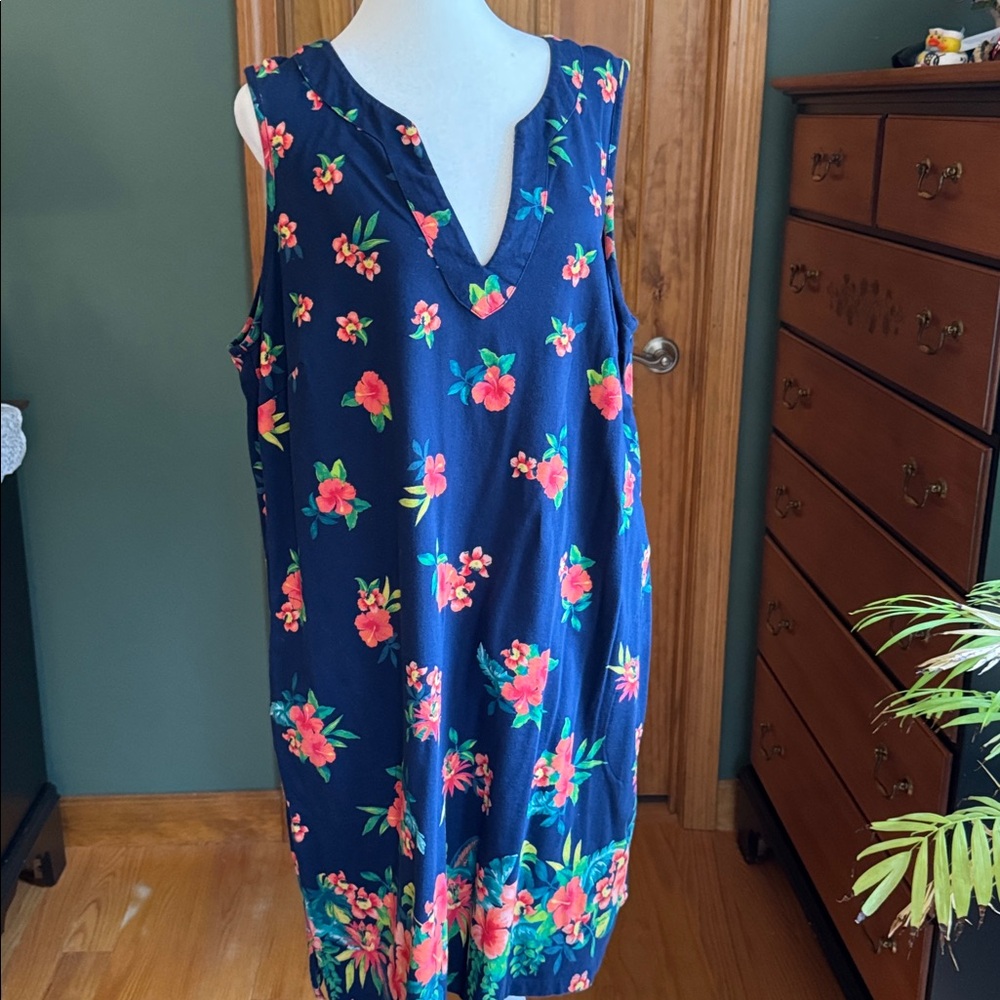 Lands' End Navy Floral Dress